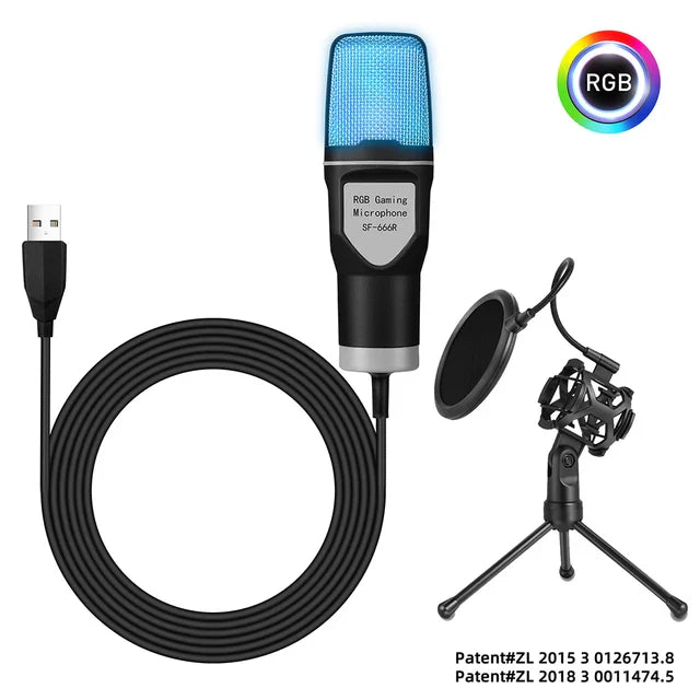 USB Gaming Microphone — 7-Color RGB Condenser Mic with Pop