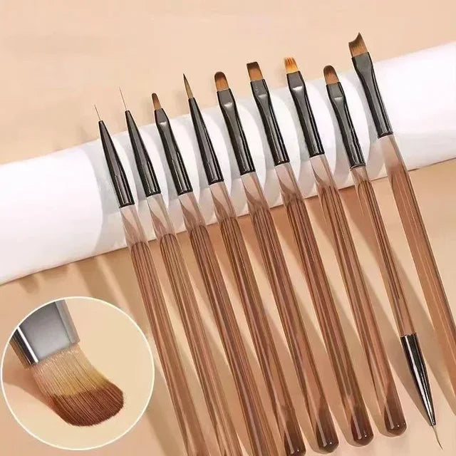 9-Pc Nail Art Brush Set for UV Gel — Liner, Flat, Round