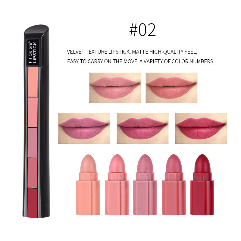 5-Color Matte Lipstick Set for Easy On-the-Go Makeup Looks