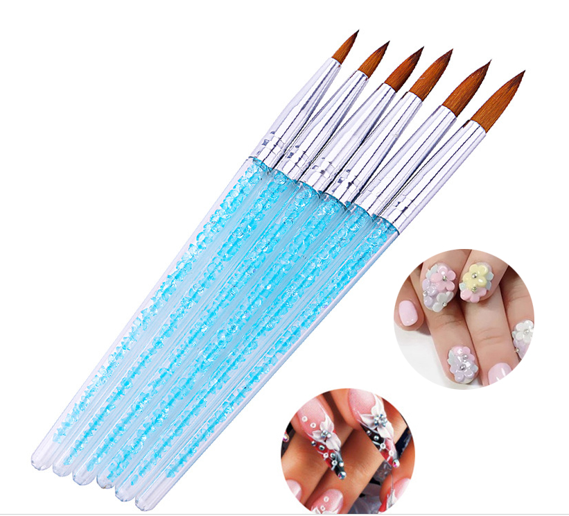 6-Piece Kolinsky Acrylic Nail Brush Set — Rhinestone