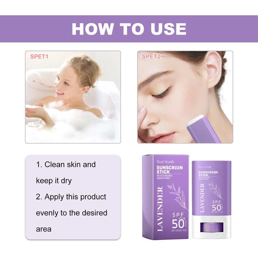 SPF 50+ Sunscreen Stick - Non-Sticky Lavender Sun Protection