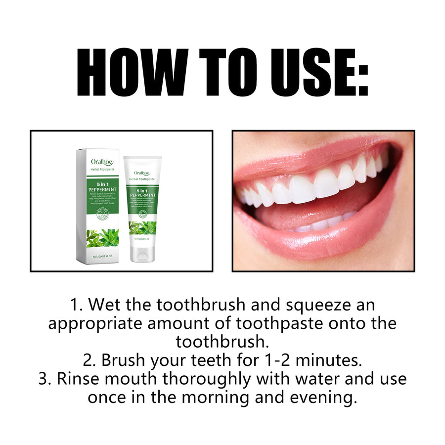 Herbal Whitening Toothpaste – 5-in-1 Peppermint Formula