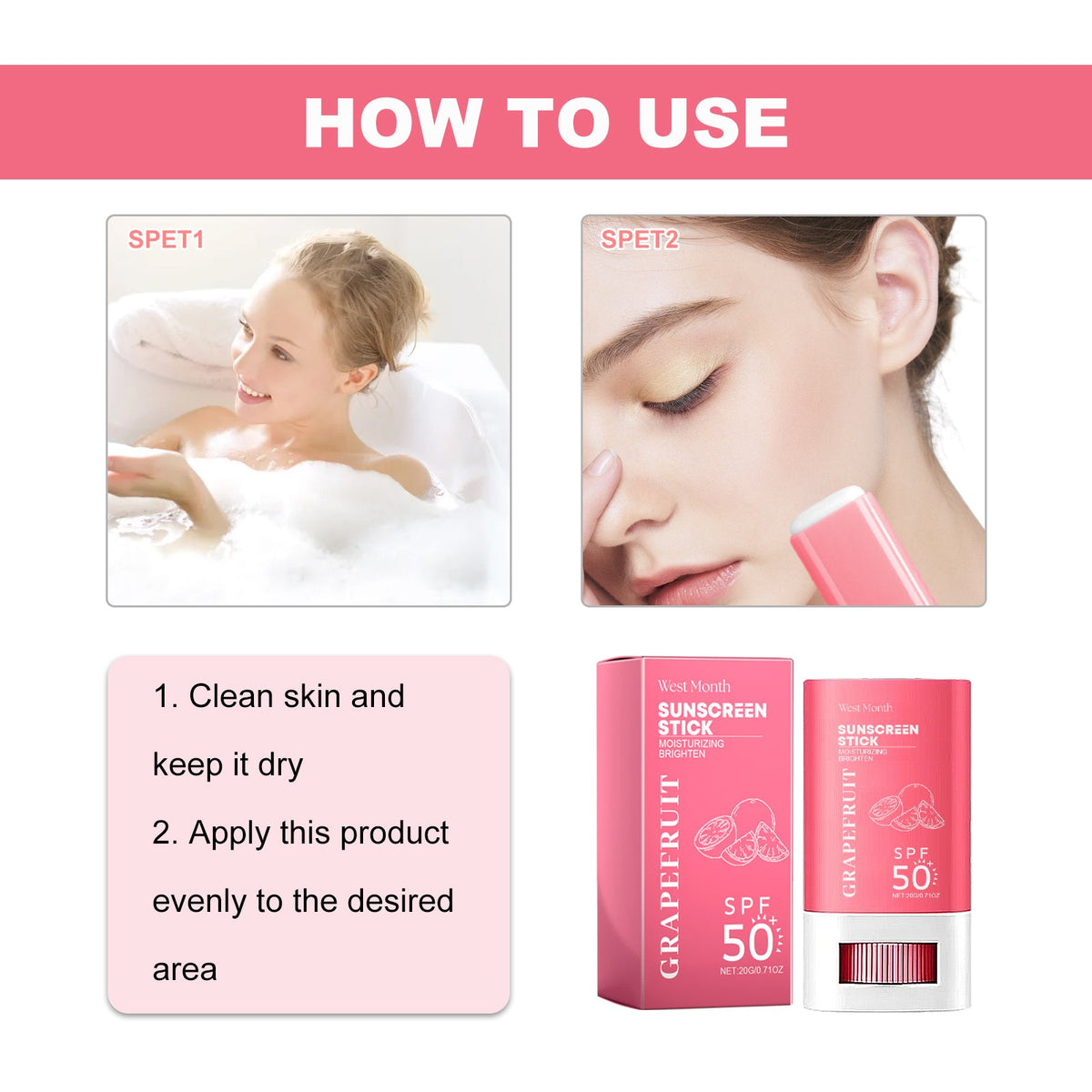 SPF 50+ Sunscreen Stick with Grapefruit Brightening