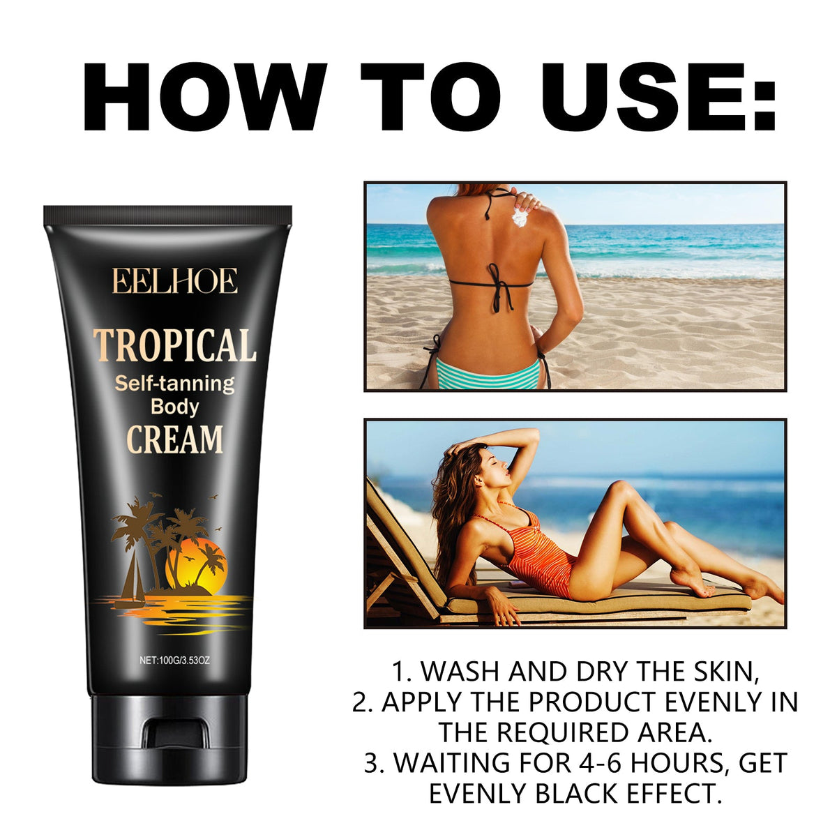 Tropical Self-Tanning Body Cream for Streak-Free Bronze Glow
