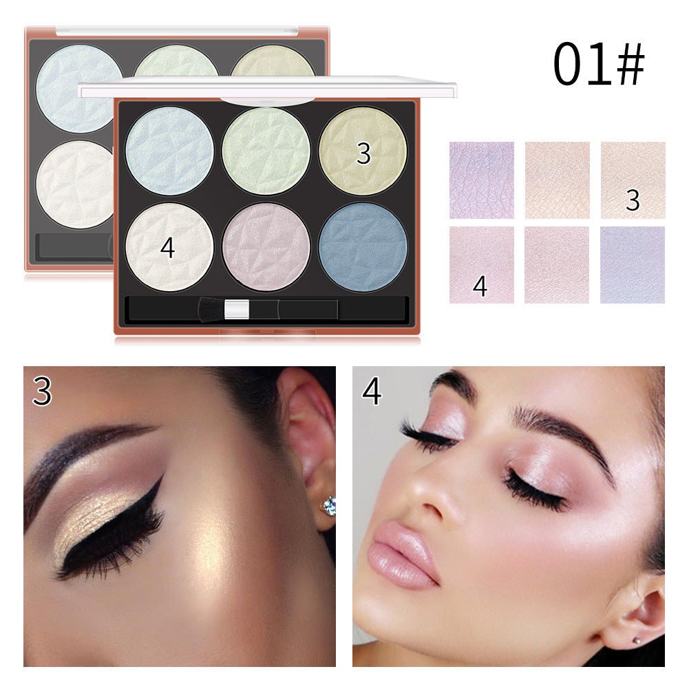 6-Color Pearl Highlighter Palette for Luminous Glow