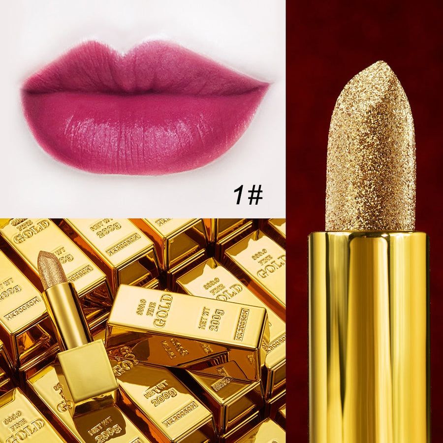 Glitter Lipstick Moisturizing Velvet Matte Gold Makeup