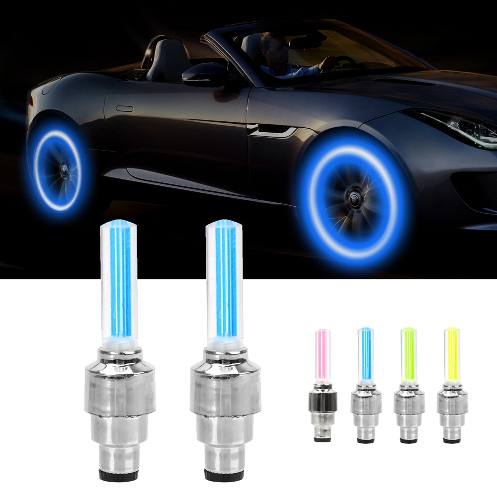 LED Tire Valve Cap Lights — Glowing Wheel Effect