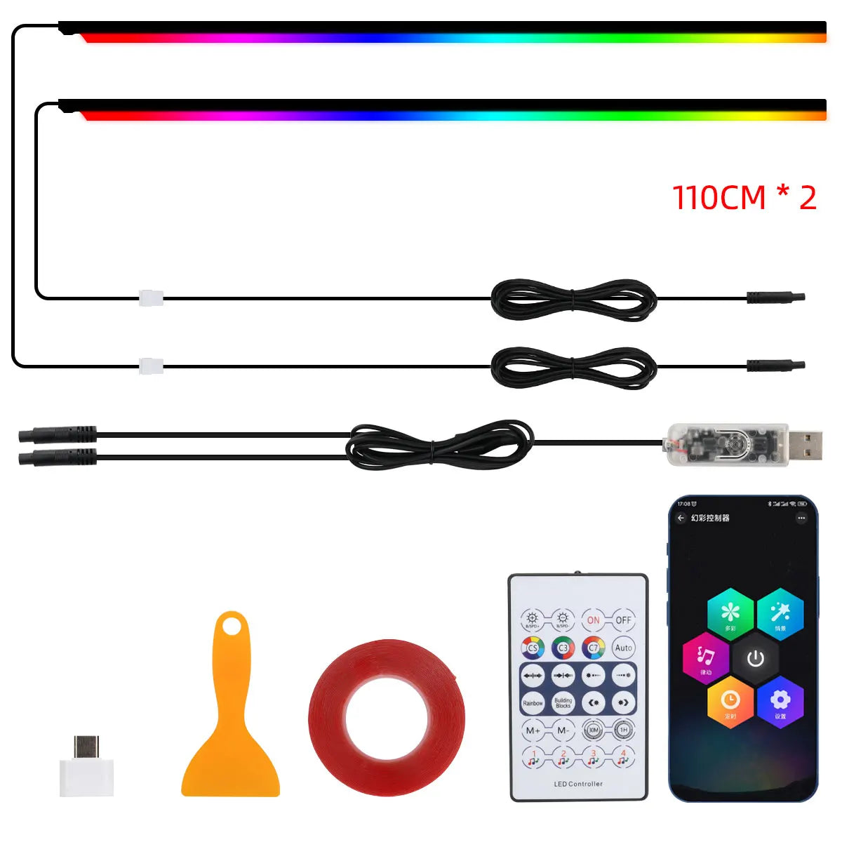 Car LED Strip Lights — Music-Sync Interior RGB, App +