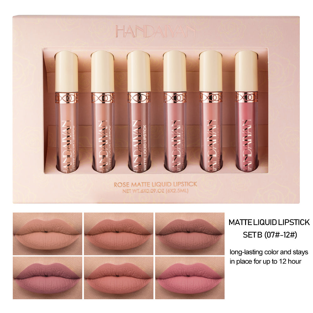 6-Shade Rose Matte Liquid Lipstick Set for Every Look