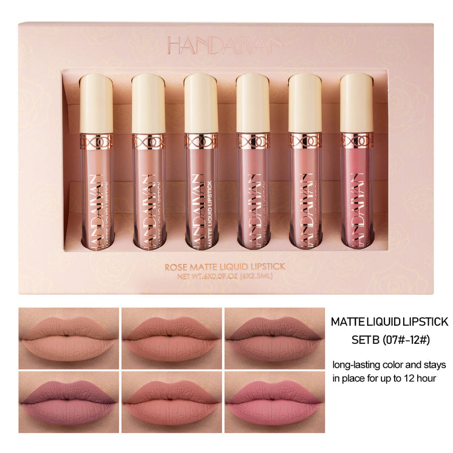 6-Shade Rose Matte Liquid Lipstick Set for Every Look
