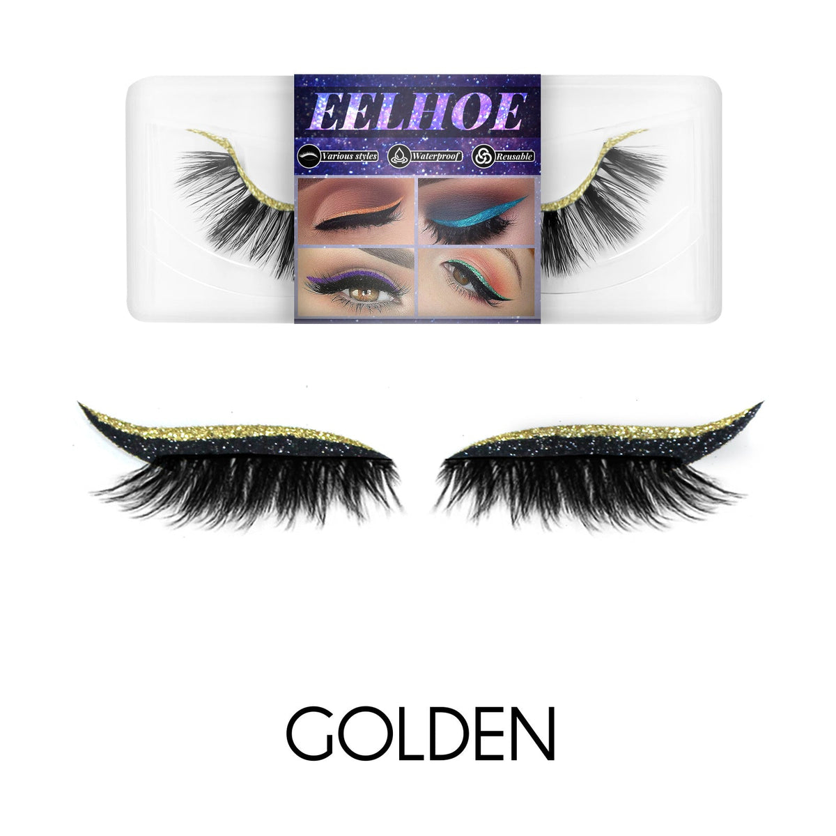 Self-Adhesive False Eyelashes With Glitter Eyeliner