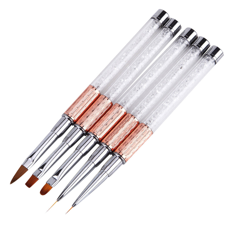 Nail Art Brushes Set — Crystal Rose Gold Precision Tools