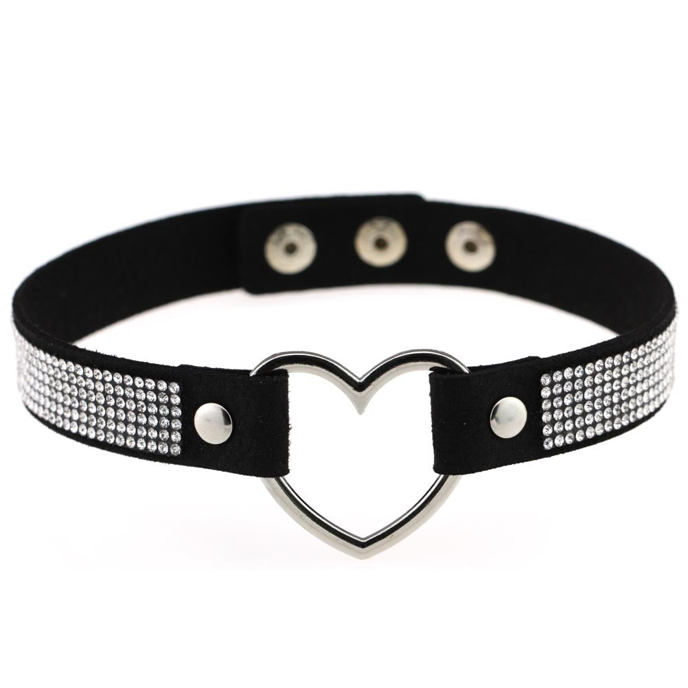 Rhinestone Heart Choker — Statement Harajuku Collar in 10