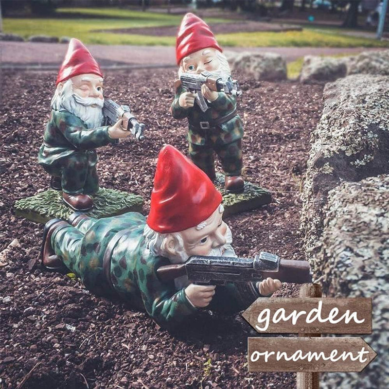 Army Gnome Garden Statue Set – Playful Outdoor Decor