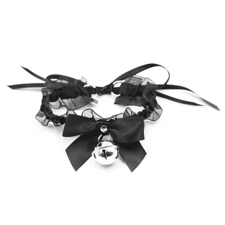 Black Lace Collar With Silver Bell And Statement Bow