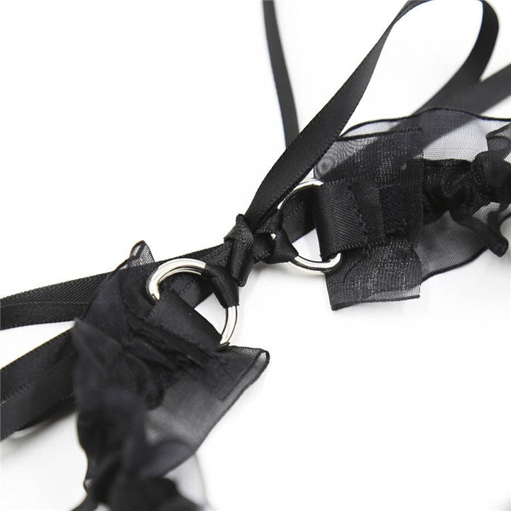 Black Lace Collar With Silver Bell And Statement Bow