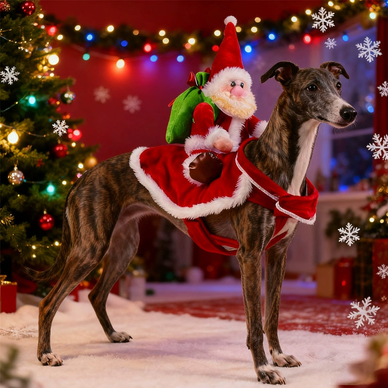 Christmas Dog Costume Santa Rider Holiday Pet Outfit