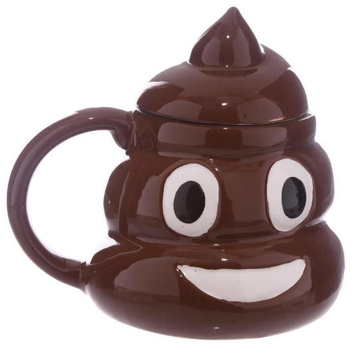 Funny Poop Mug Ceramic Coffee Cup with Lid and Handle