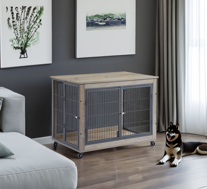 Furniture Style Dog Crate Side Table With Wheels