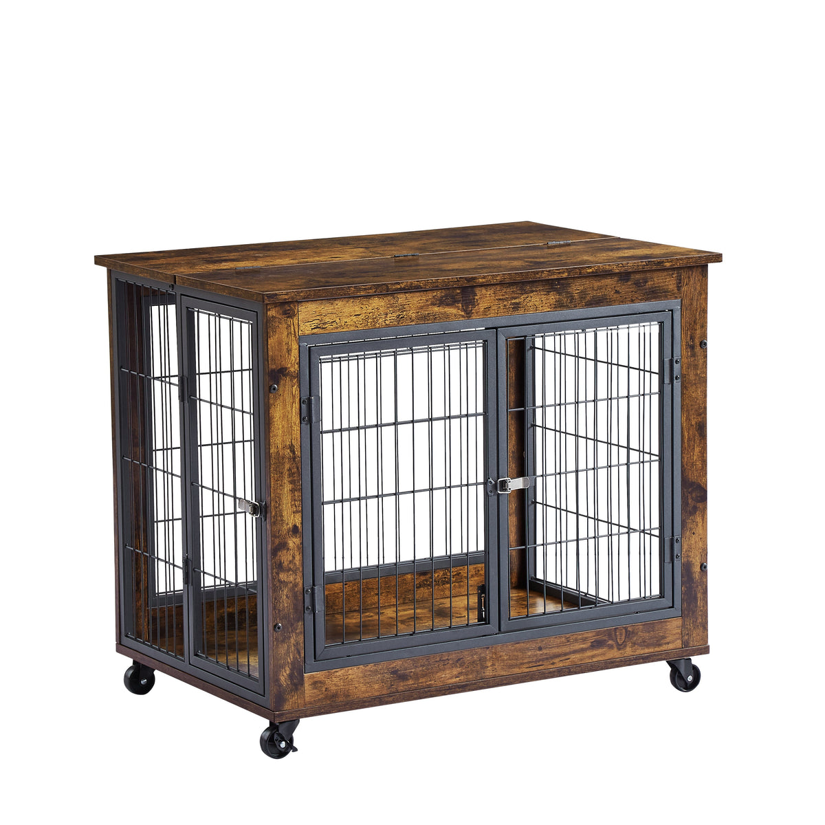 Rustic Furniture Style Dog Crate Side Table on Wheels