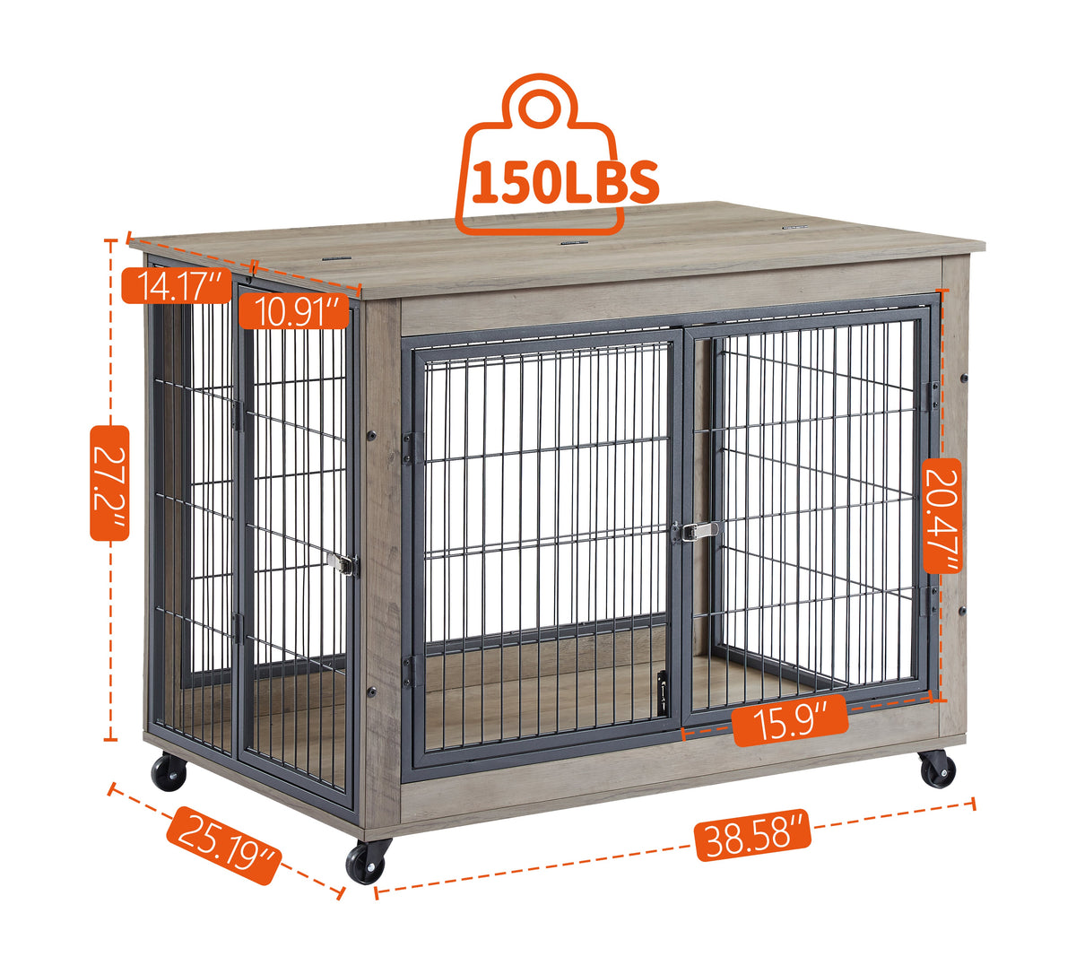 Furniture Style Dog Crate Side Table With Wheels