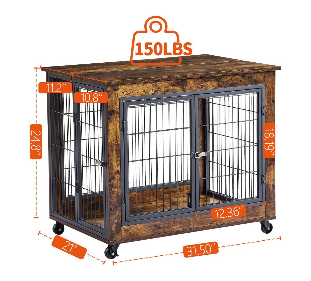 Rustic Furniture Style Dog Crate Side Table on Wheels