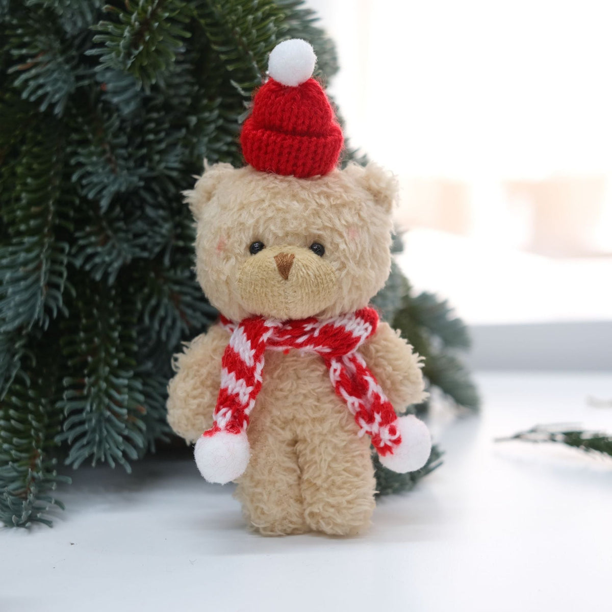 Fuzzy Bear Christmas Ornament for Festive Tree Charm