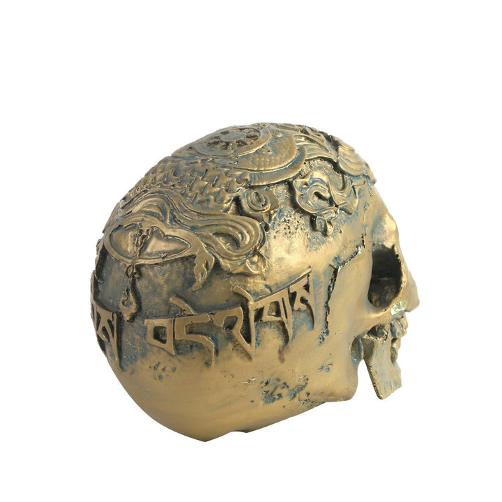 Resin Skull Ornament – Antique Gold Gothic Shelf Decor