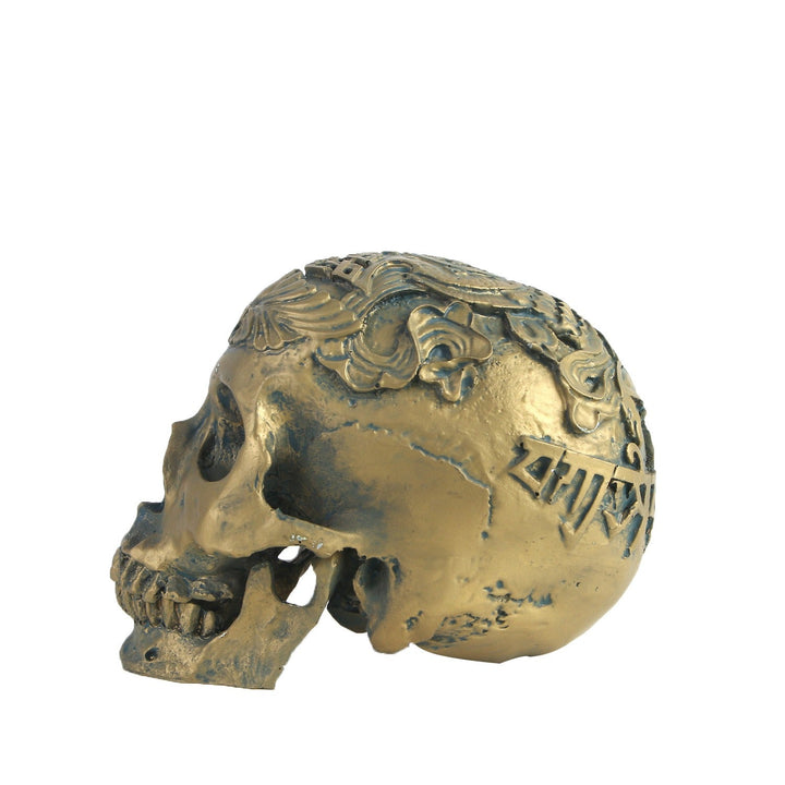 Resin Skull Ornament – Antique Gold Gothic Shelf Decor