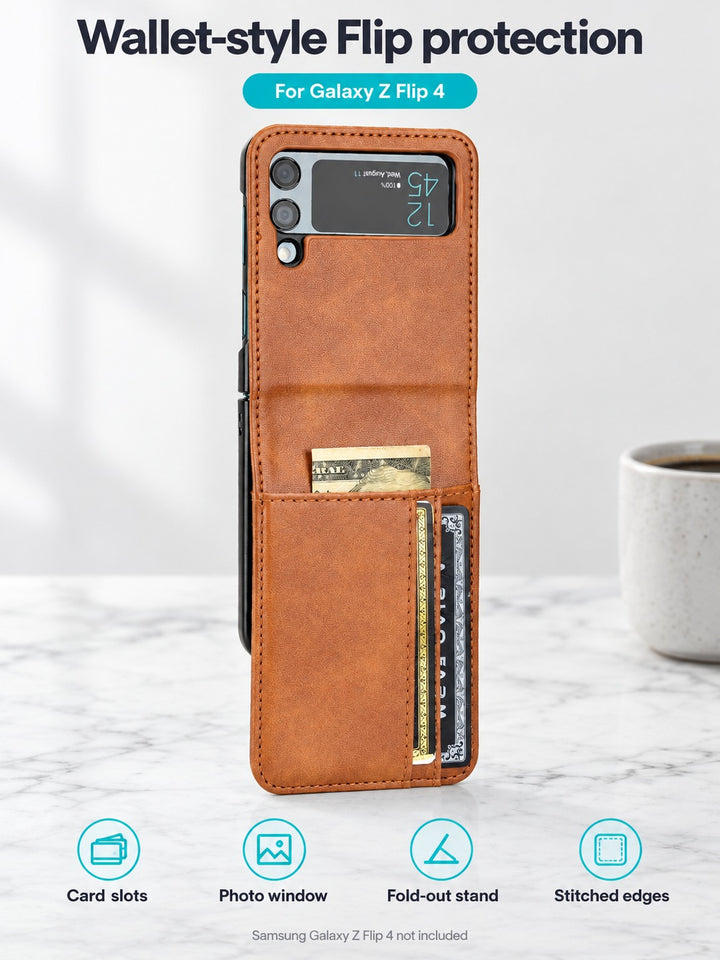 Galaxy Z Flip 4 Wallet Case with Card Slots and Stand