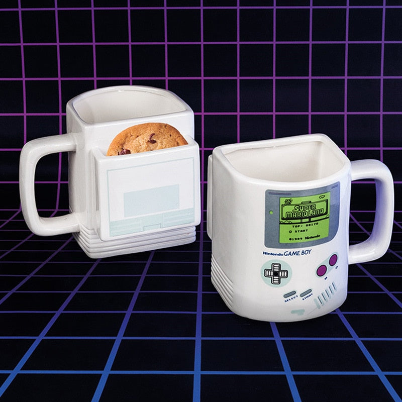 Retro Game Boy Ceramic Mug with Cookie Pocket for Coffee