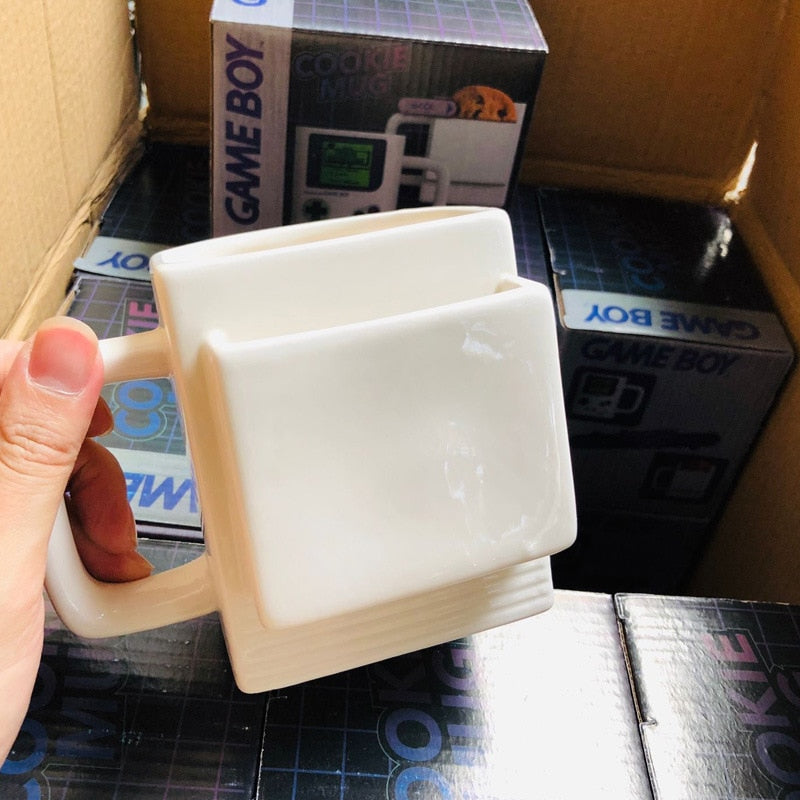 Retro Game Boy Ceramic Mug with Cookie Pocket for Coffee