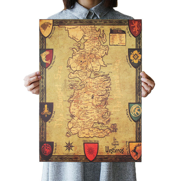 Westeros Map Poster - Vintage Fantasy Wall Art Decor