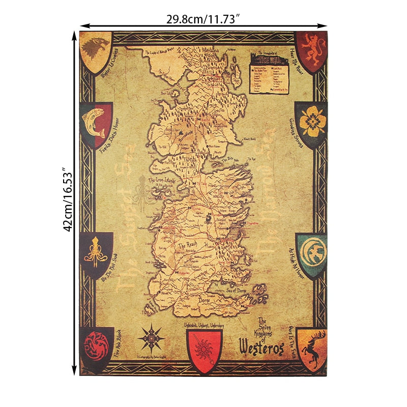 Westeros Map Poster - Vintage Fantasy Wall Art Decor