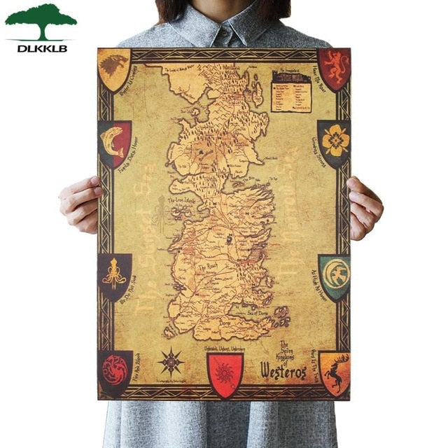 Westeros Map Poster - Vintage Fantasy Wall Art Decor