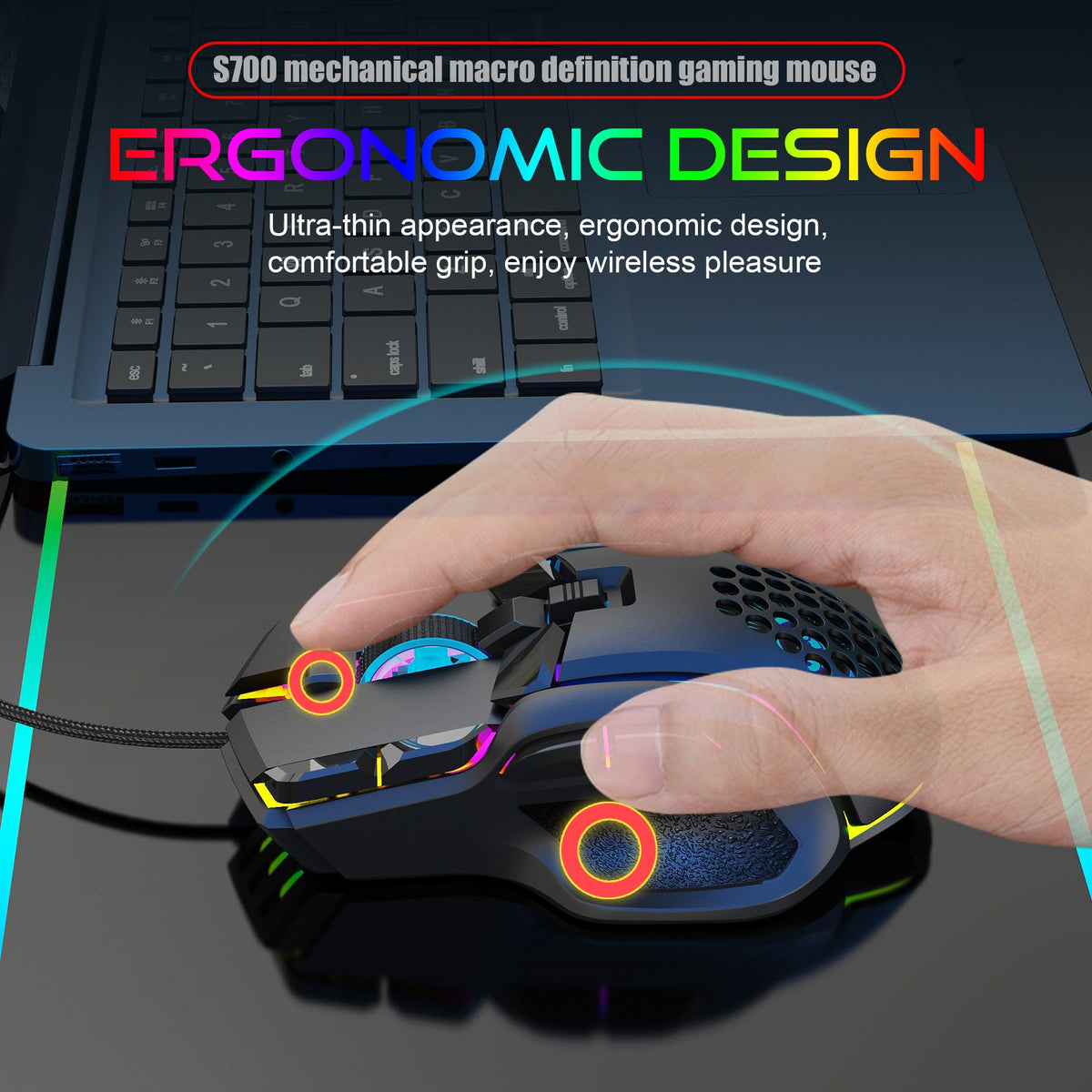 Programmable Gaming Mouse with 13 RGB Modes and 12800 DPI