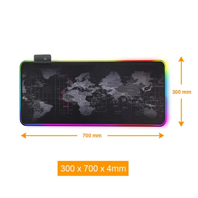 Large RGB Gaming Mouse Pad: Smooth World Map Desk Mat