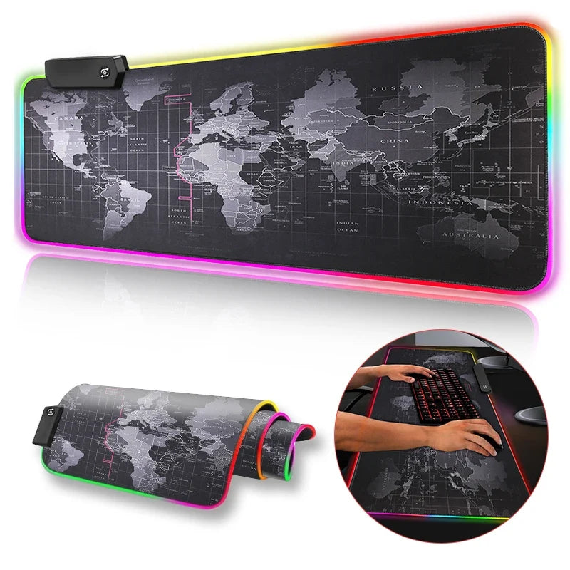 Large RGB Gaming Mouse Pad: Smooth World Map Desk Mat