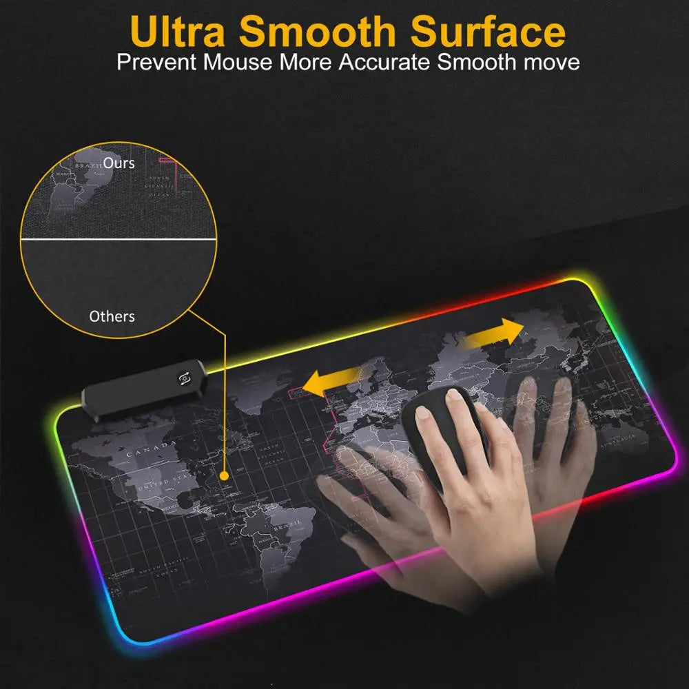Large RGB Gaming Mouse Pad: Smooth World Map Desk Mat