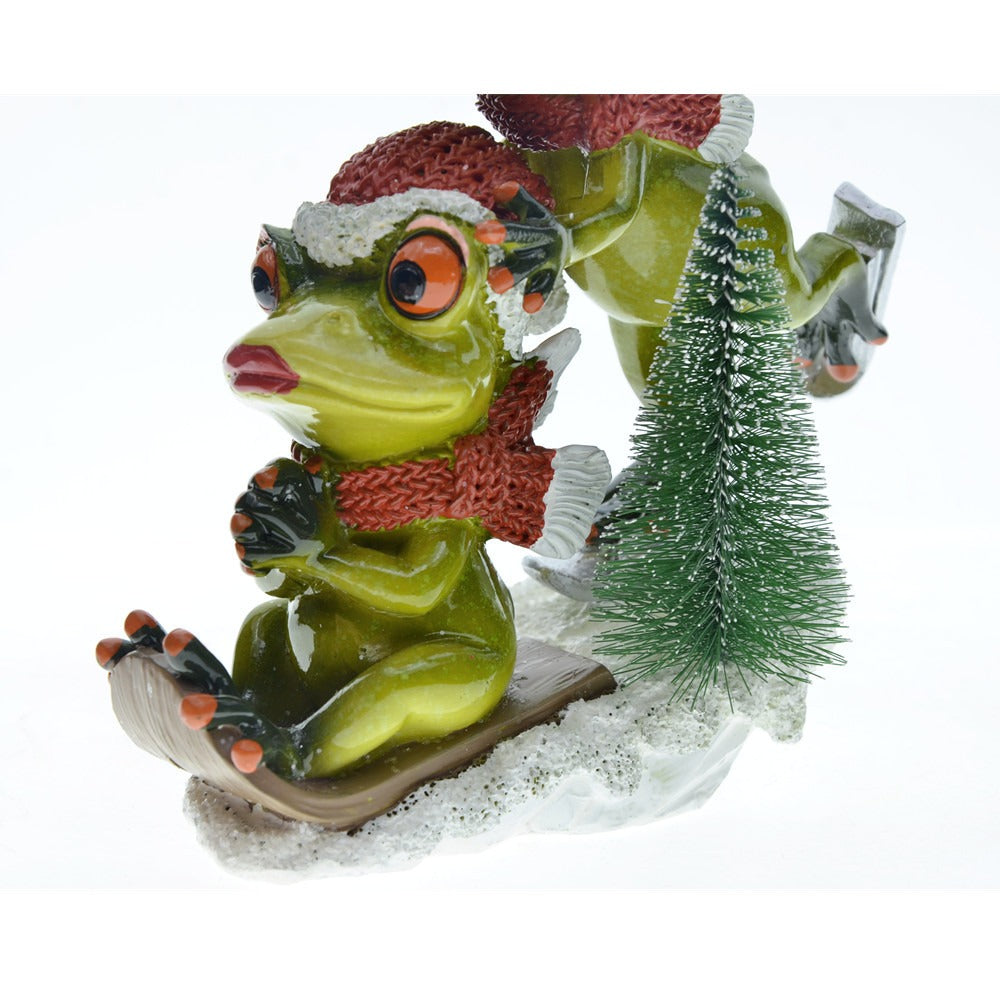 Frog Couple Christmas Decoration With Winter Scene