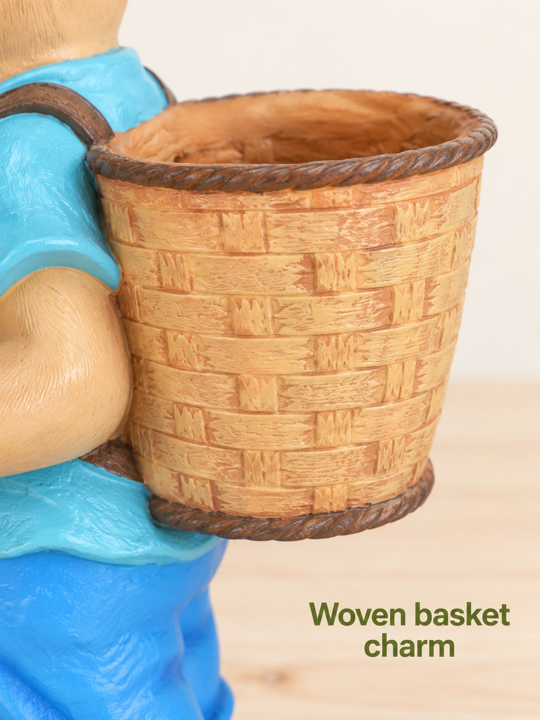 Garden Rabbit Planter Statue with Woven Basket Charm