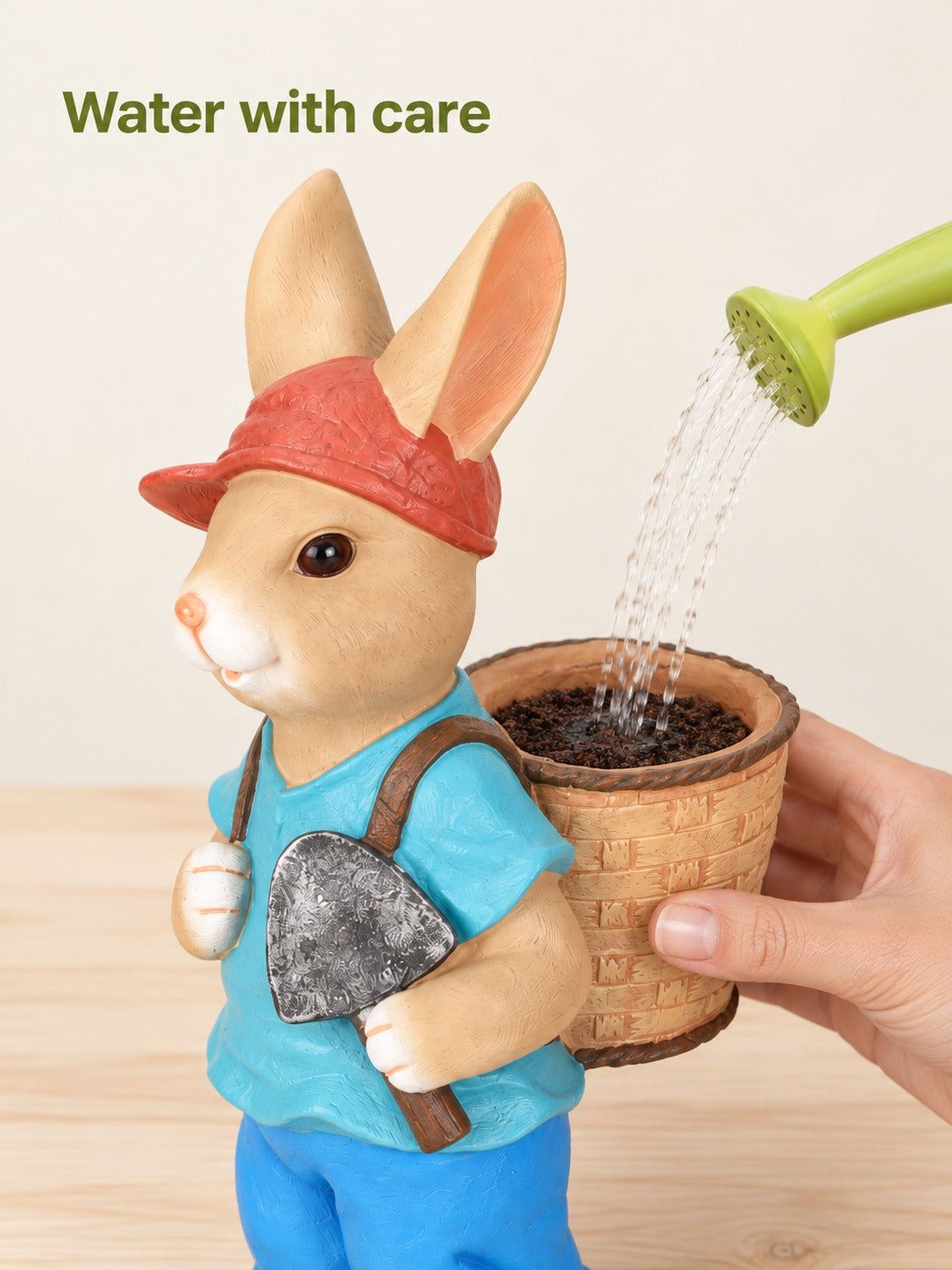 Garden Rabbit Planter Statue with Woven Basket Charm