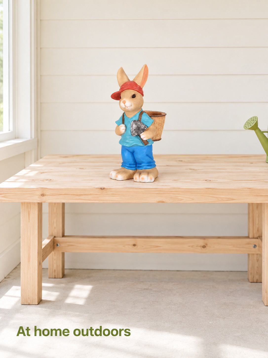 Garden Rabbit Planter Statue with Woven Basket Charm