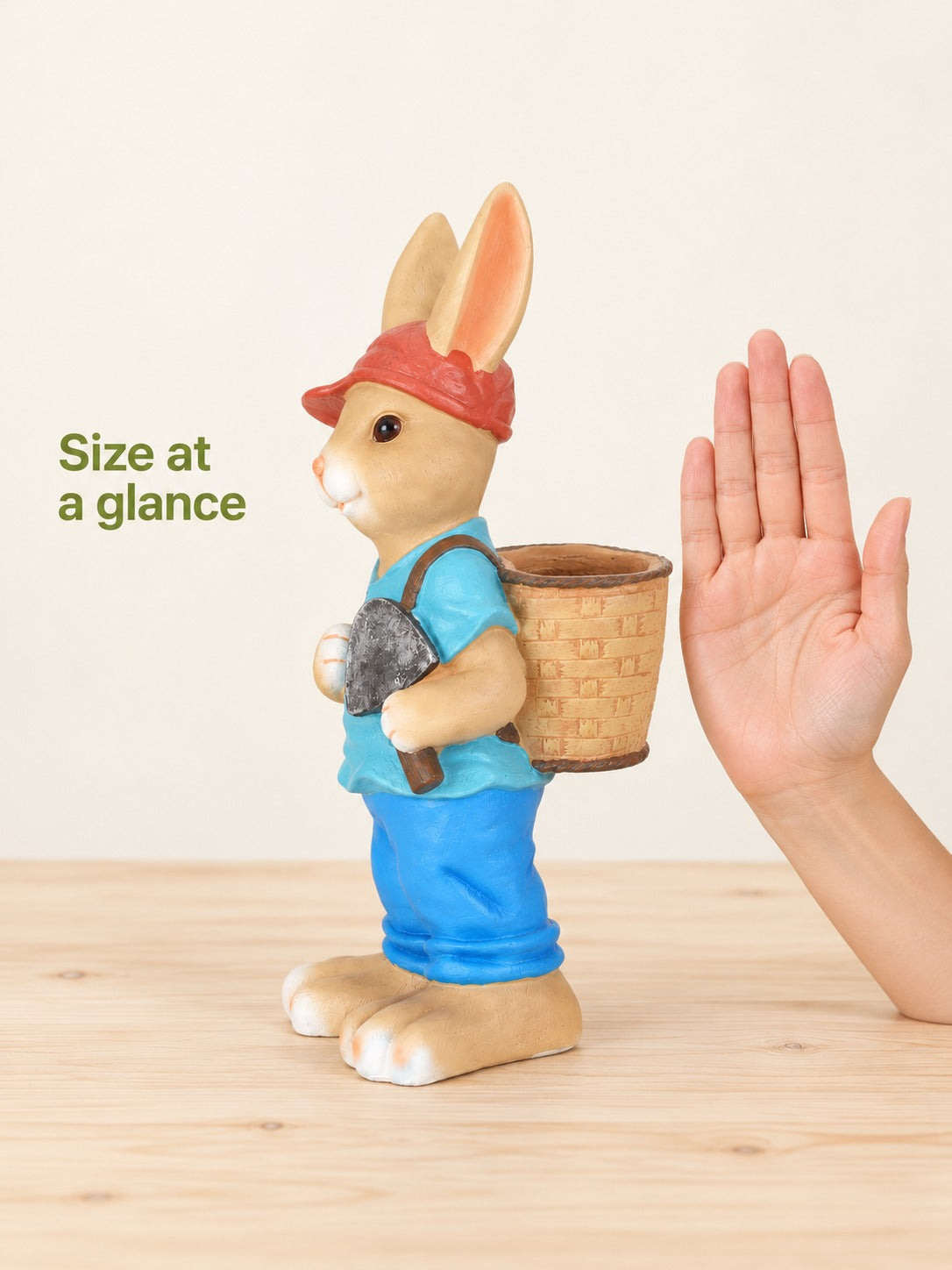 Garden Rabbit Planter Statue with Woven Basket Charm