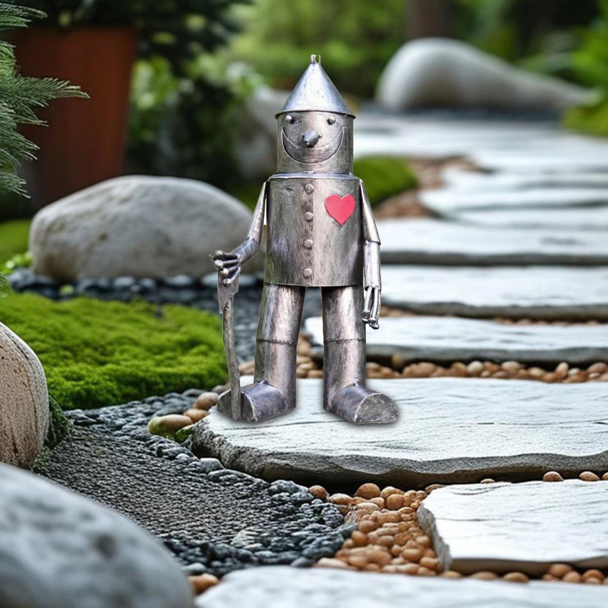 Tin Man Garden Statue for Whimsical Outdoor Decor Accent