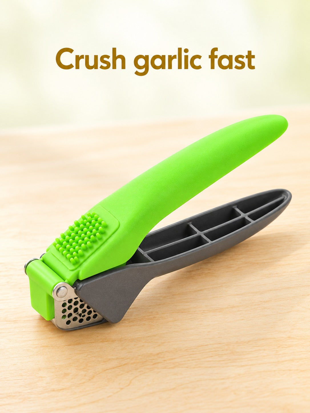 Garlic Press With Built-In Peeler, Crushes Garlic Fast