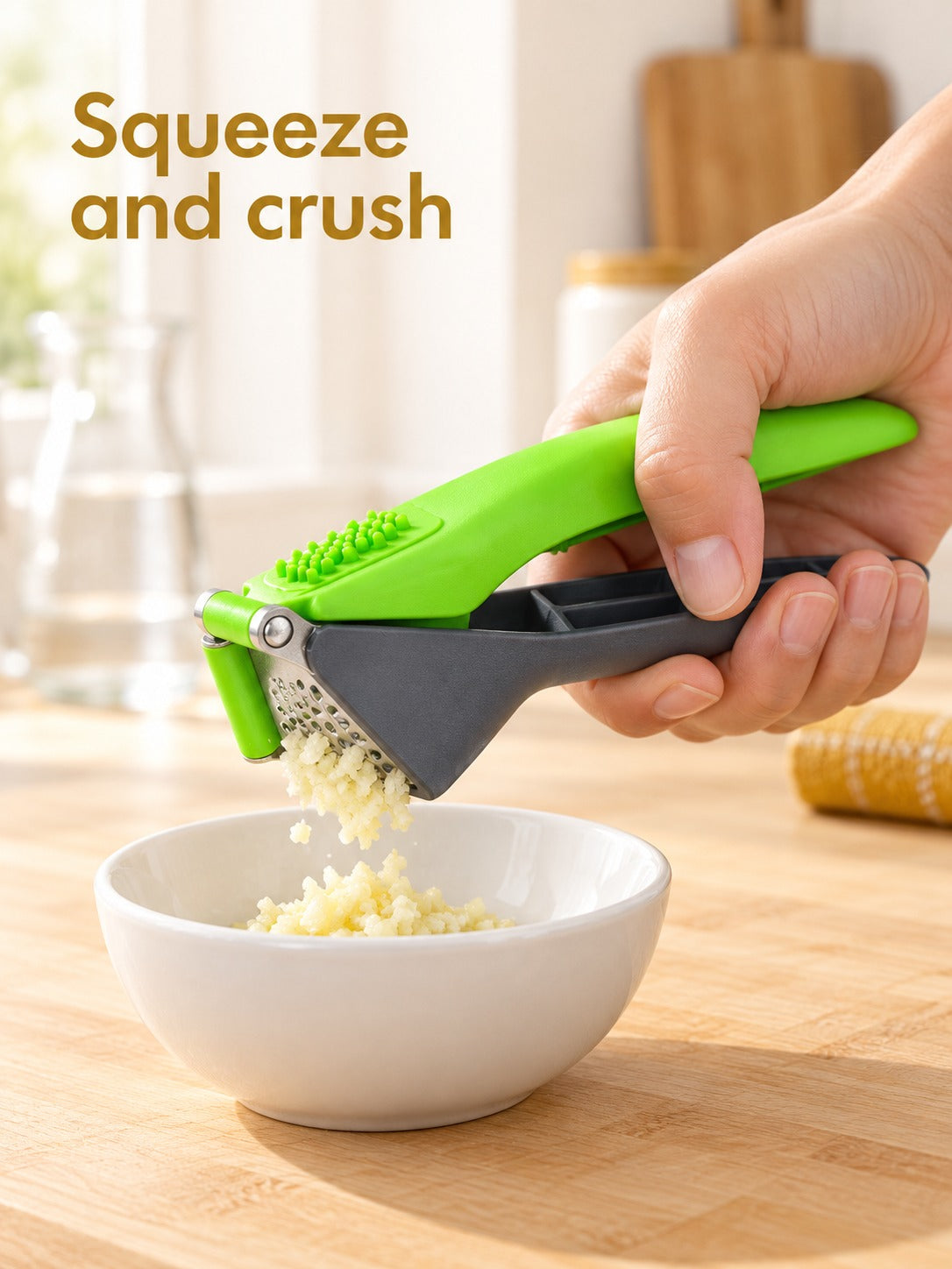 Garlic Press With Built-In Peeler, Crushes Garlic Fast