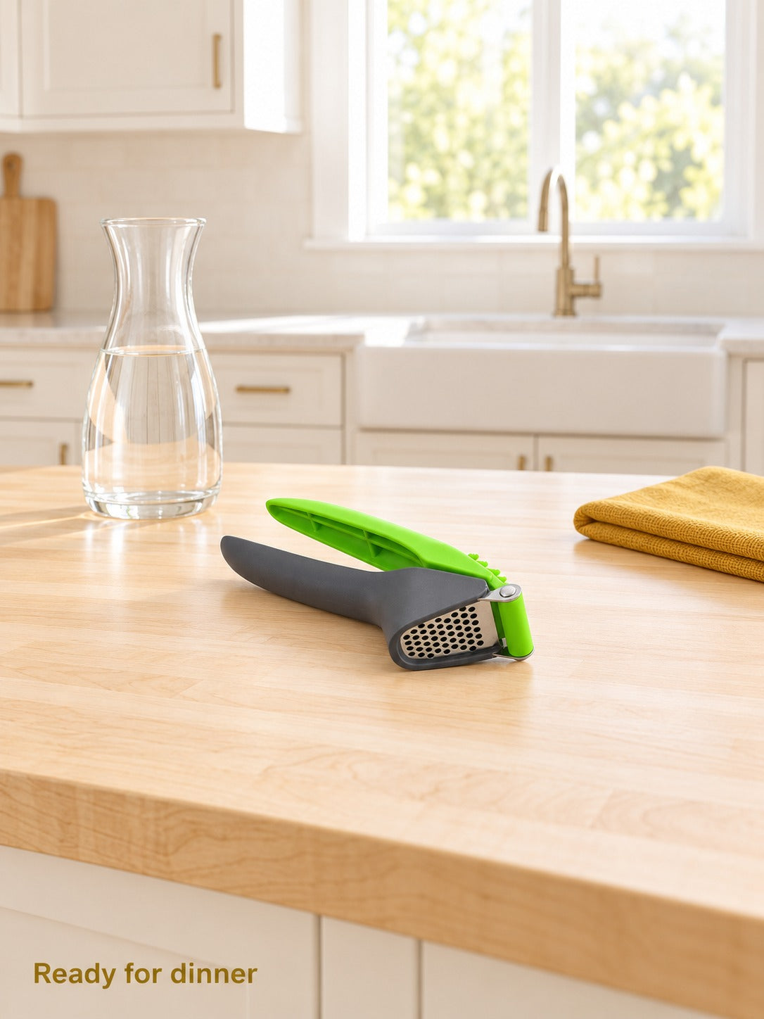 Garlic Press With Built-In Peeler, Crushes Garlic Fast