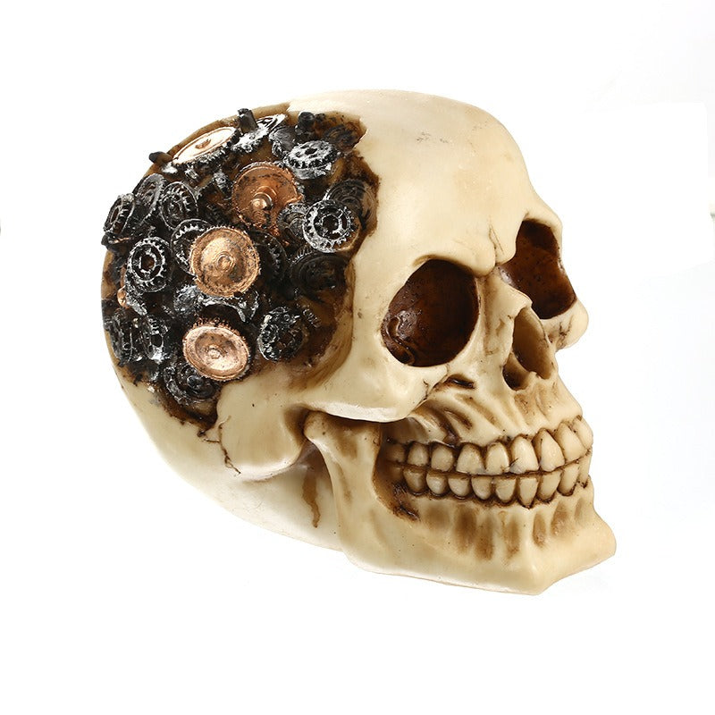 Steampunk Skull Ornament | Gothic Gear Shelf Decor
