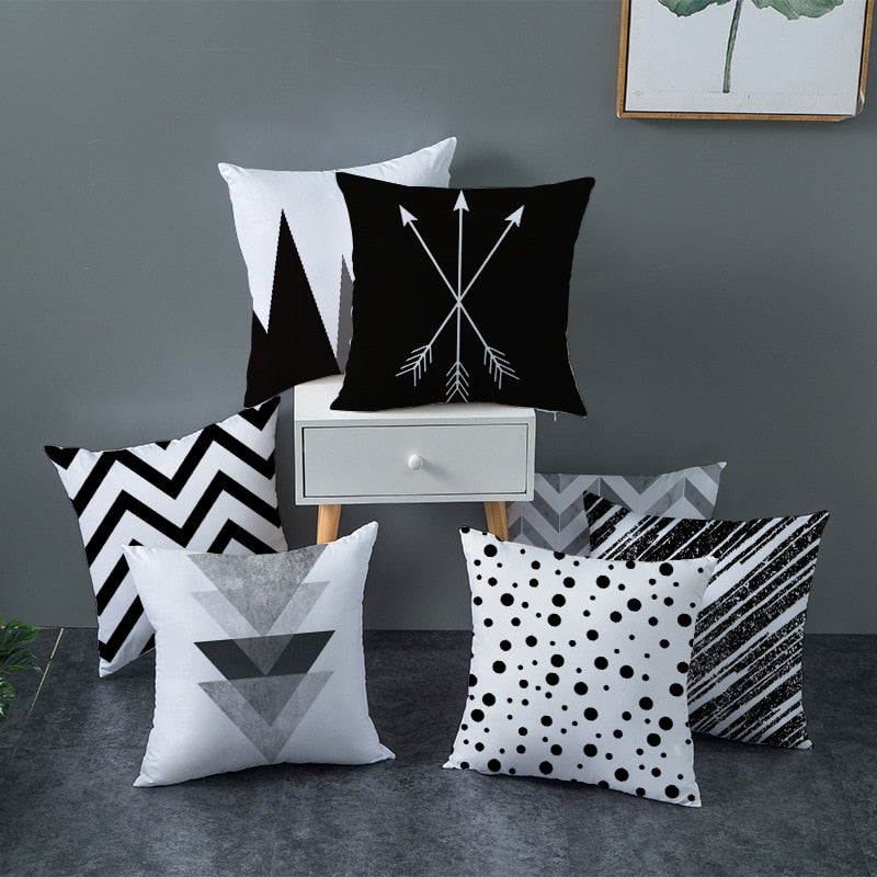 Black and White Geometric Throw Pillow Cover for Sofa